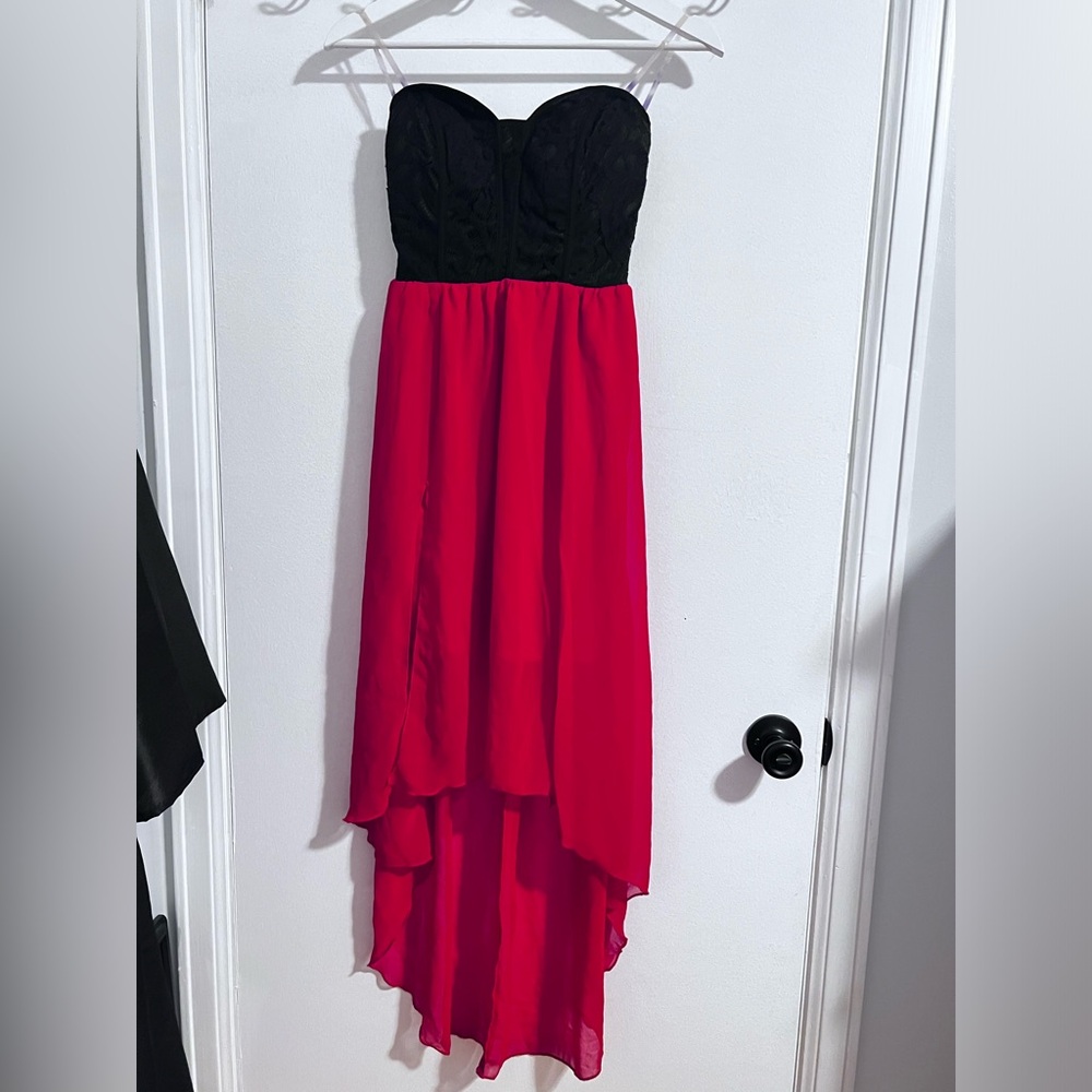 Red & Black high low strapless dress